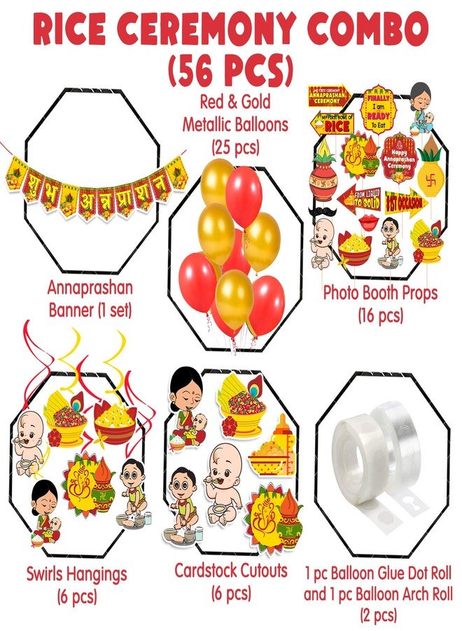 Zyozique Annaprasanam Swirls Hanging with Cutout, Annaprasanam Paper Bunting Paper Banner Hindi Font Shubh Annaprashan and Balloon,Photo Booth Props,Rice Ceremony Decorations Items (Pack of 56) - Image 2